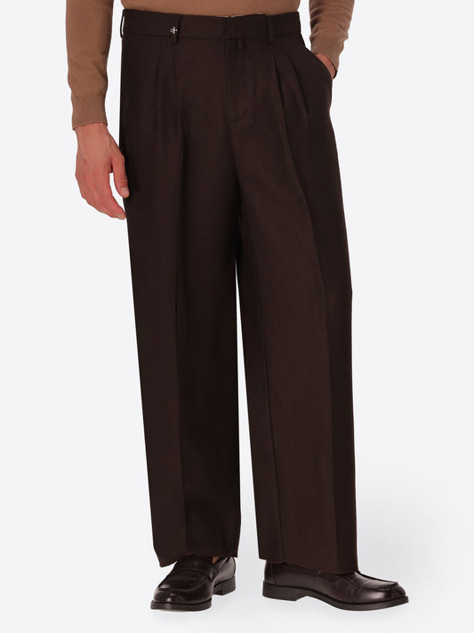 Lond Tiziano Brown 100% Virgin Wool Trousers - Model Front View