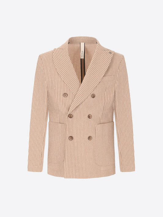 Giacca Doppiopetto Semi Sartoriale Acero In Tessuto Super Stretch A Righe Alternate In Rilievo