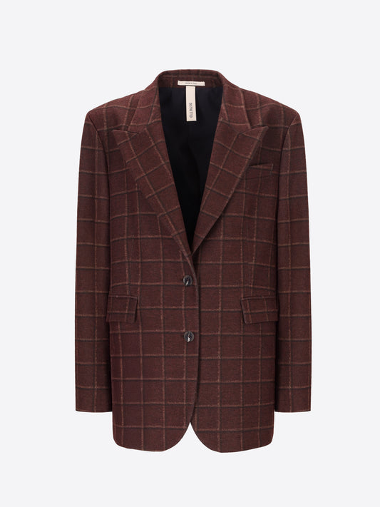 Distretto12 Brugo Wine Check-Print Milano-Knit Oversized Jacket - Woman - Product Still Life