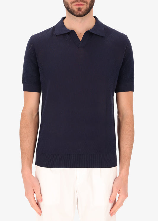 Cotton Crêpe Polo Carrara With Micro-Perforated Texture