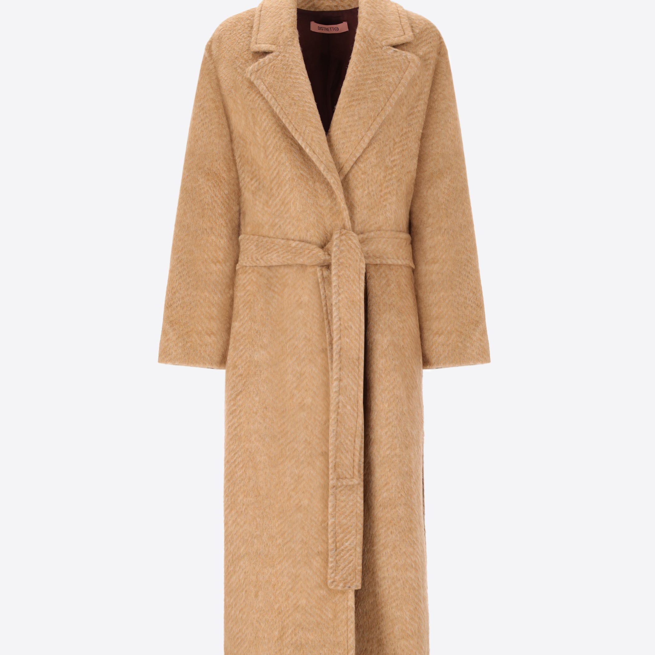 Dressing Gown Coat in Herringbone Jacquard Wool-Mohair Blend Caldy - Woman