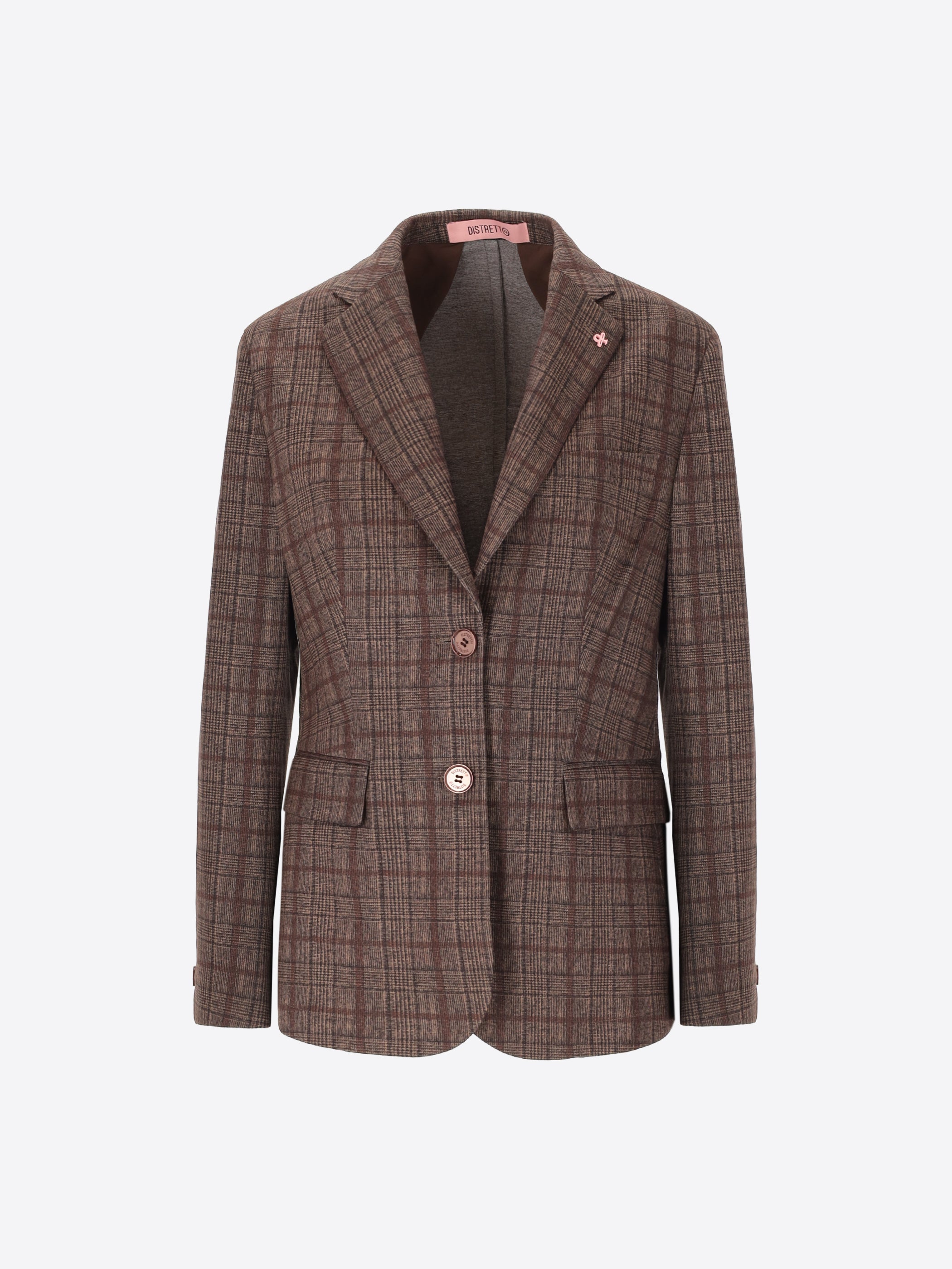 Jacket in Warm Hand Jersey with Prince of Wales Pattern Wells - Woman