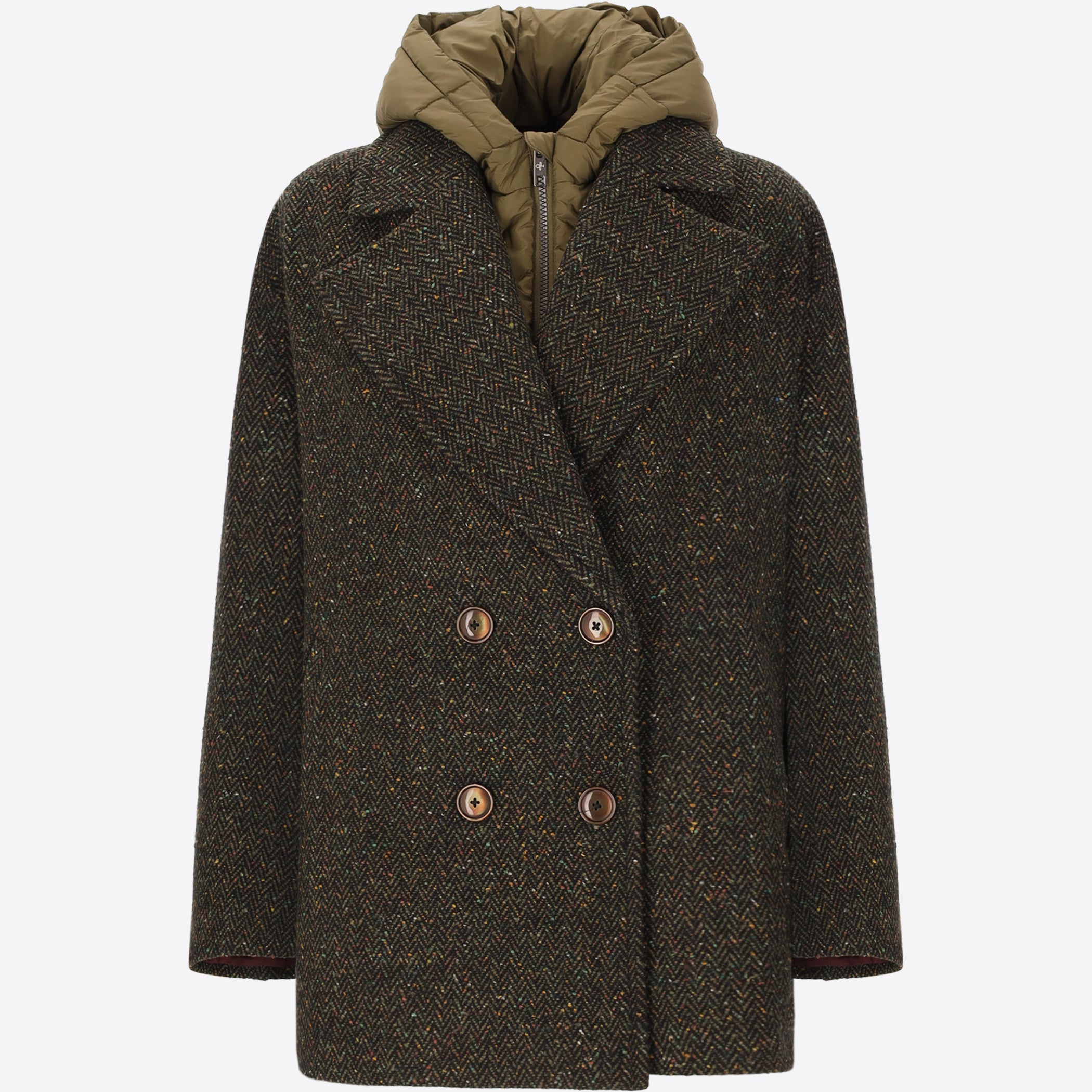 Peacoat in Wool-Blend Resca Fabric Lancaster with Detachable Hood - Woman
