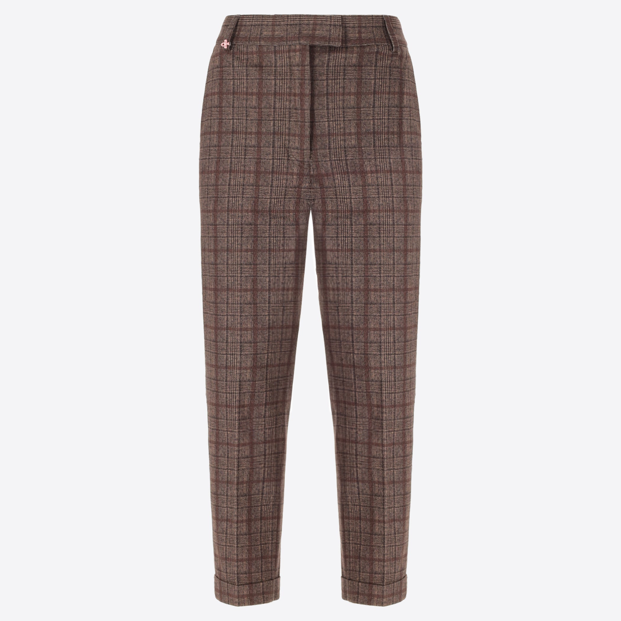 Cigarette Trousers in Warm Hand Jersey with Prince of Wales Pattern Wells - Woman