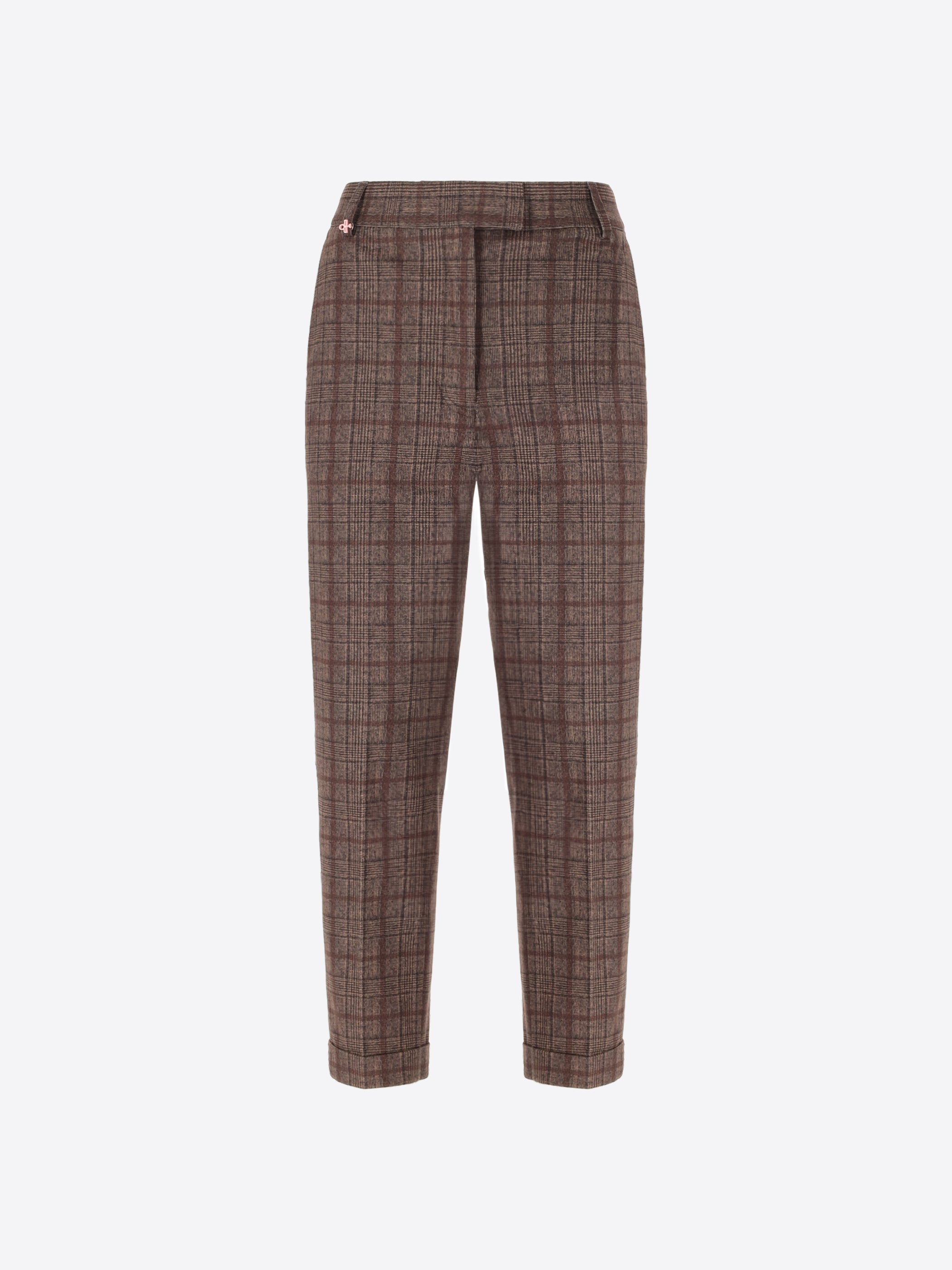 Cigarette Trousers in Warm Hand Jersey with Prince of Wales Pattern Wells  - Woman