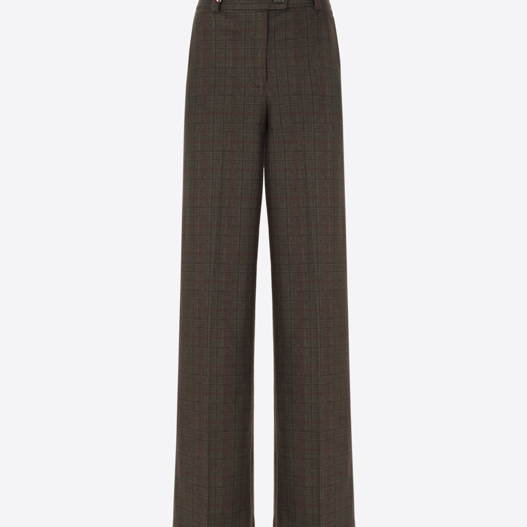 Regular Trousers in Warm Hand Jersey with Prince of Wales Pattern Wells - Woman