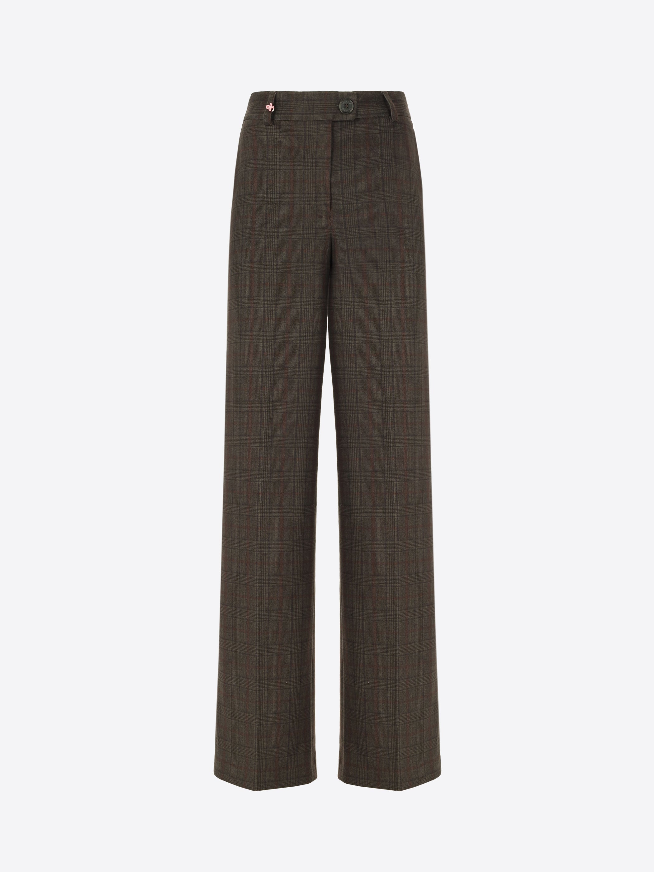 Regular Trousers in Warm Hand Jersey with Prince of Wales Pattern Wells - Woman