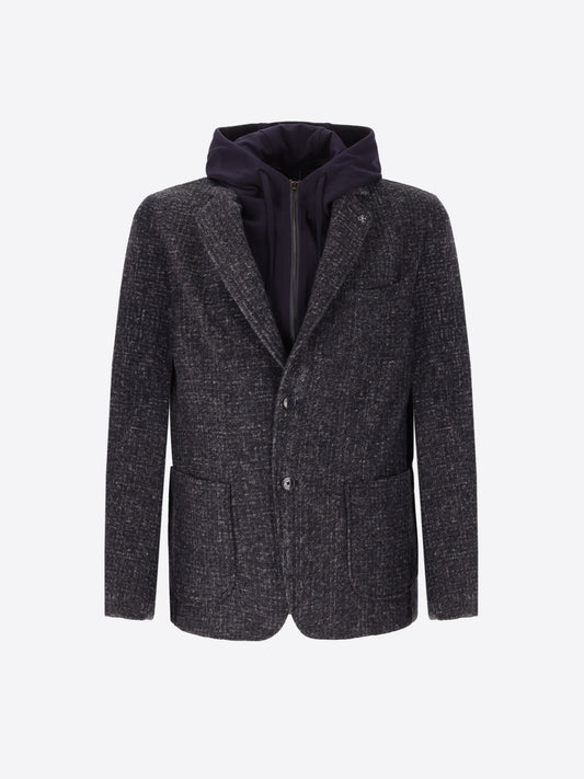 Melange Faux Solid Wool Blend Jacket With Detachable Hood Bristol