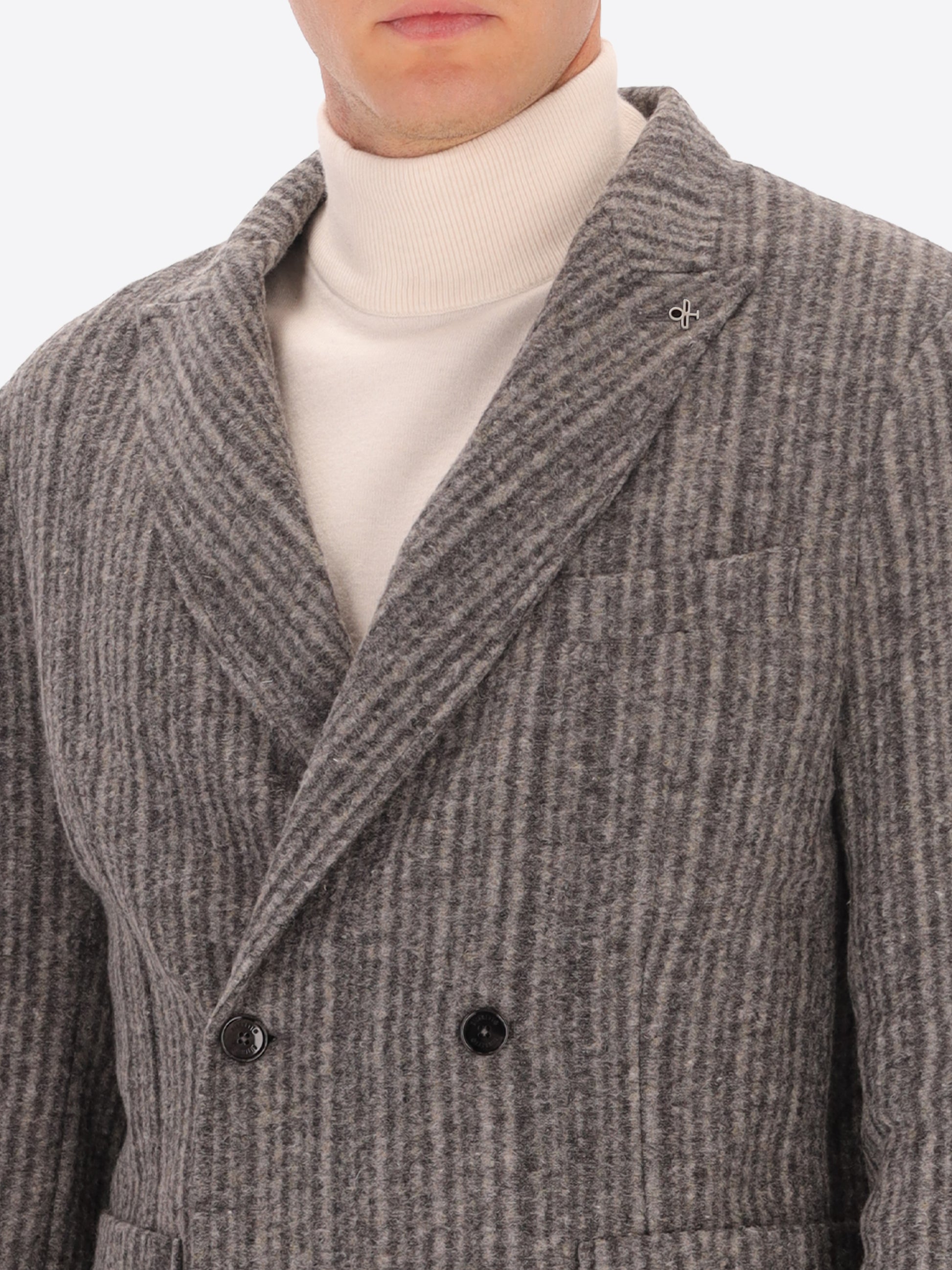 Multi-Striped Wool Blend Double Breasted Jacket Bradford