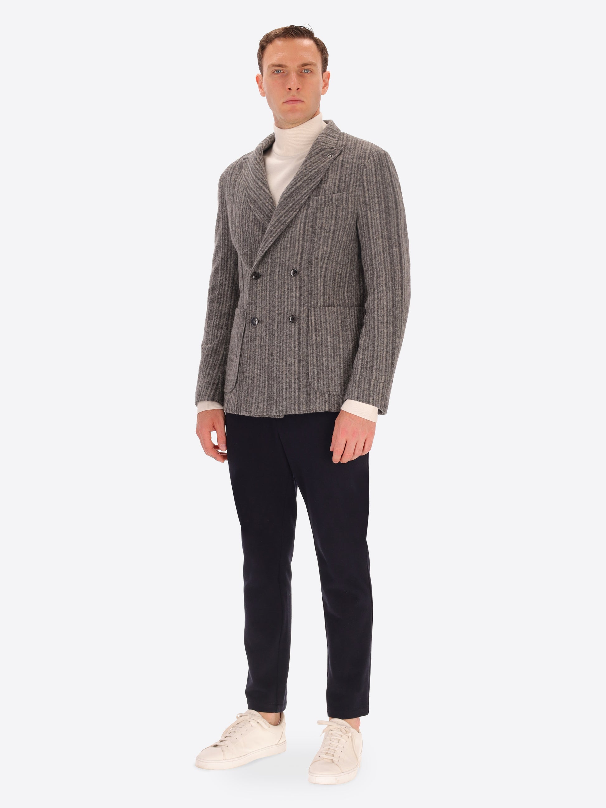 Multi-Striped Wool Blend Double Breasted Jacket Bradford