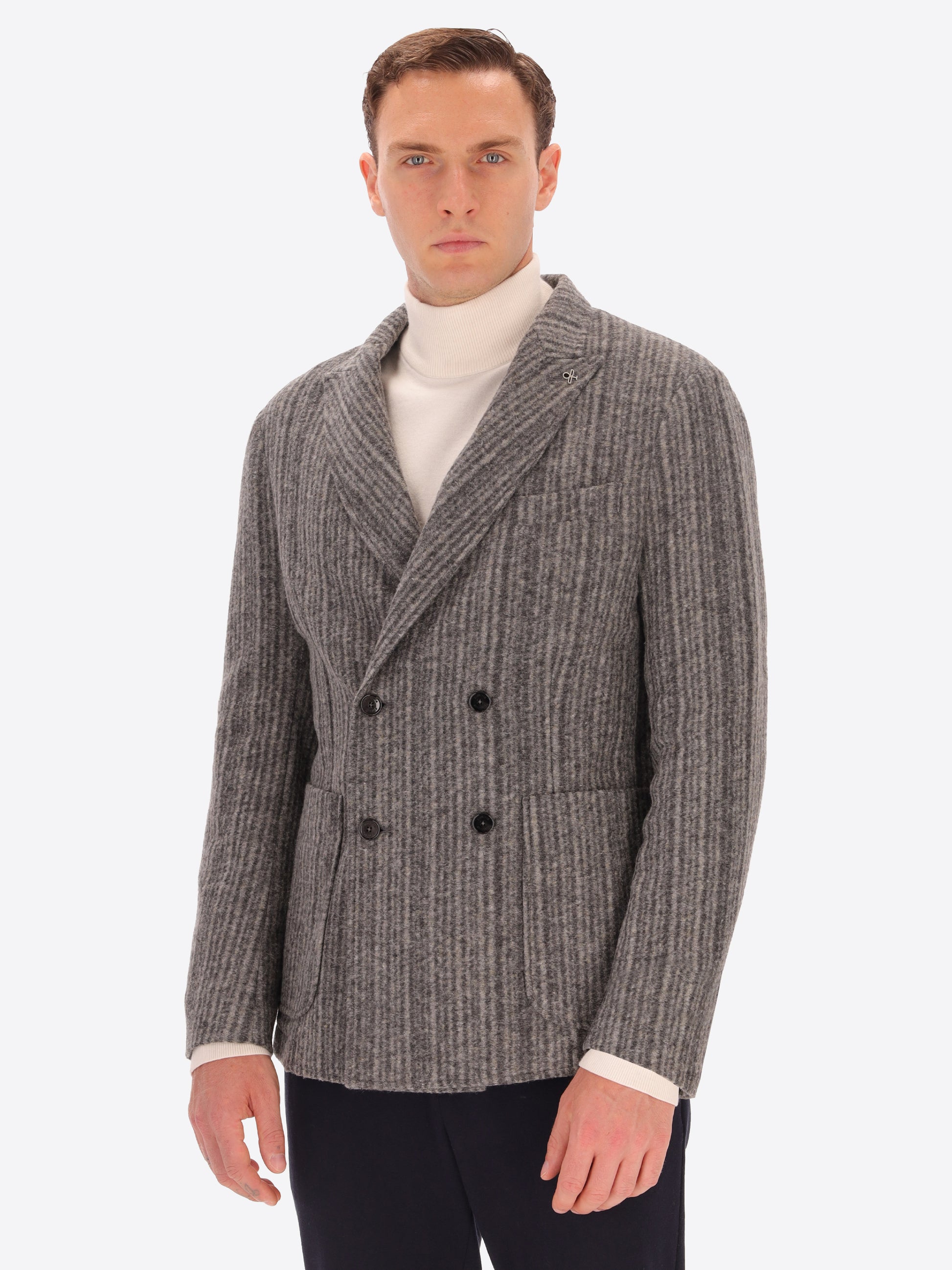 Multi-Striped Wool Blend Double Breasted Jacket Bradford