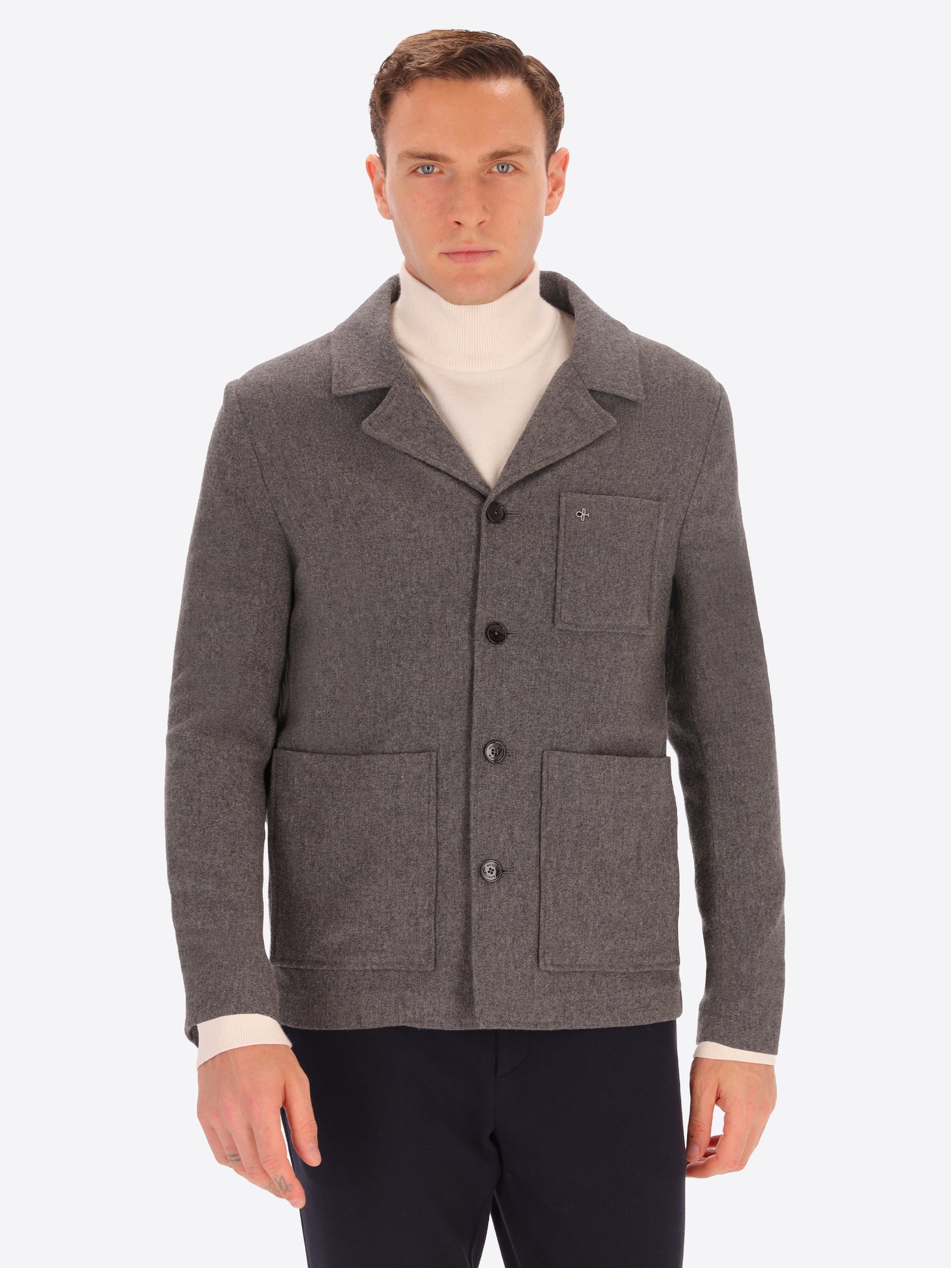 Mélange Wool Blend Flannel Worker Jacket Castle