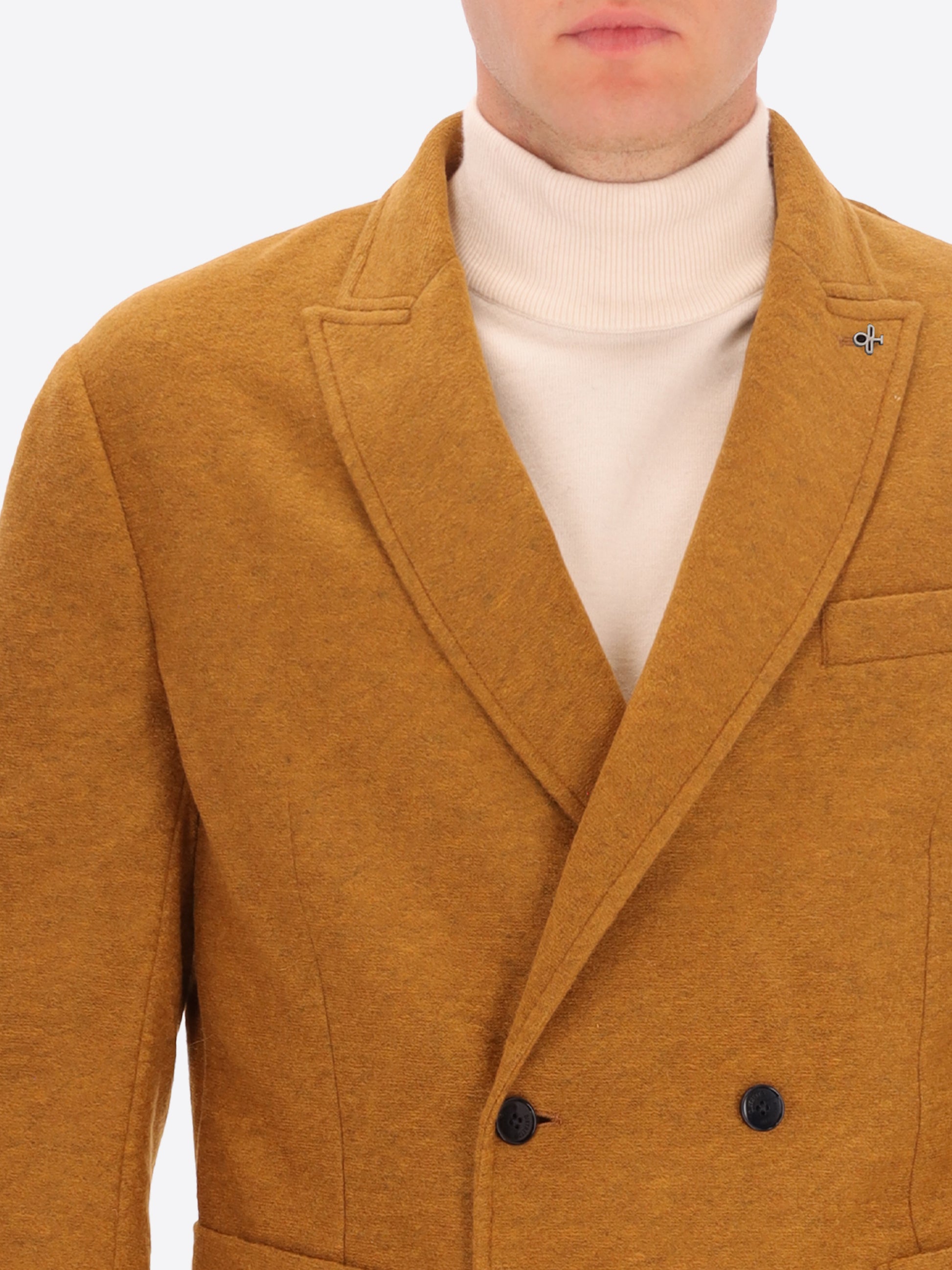 Solid And Melange Wool Blend Double Breasted Jacket Isaia