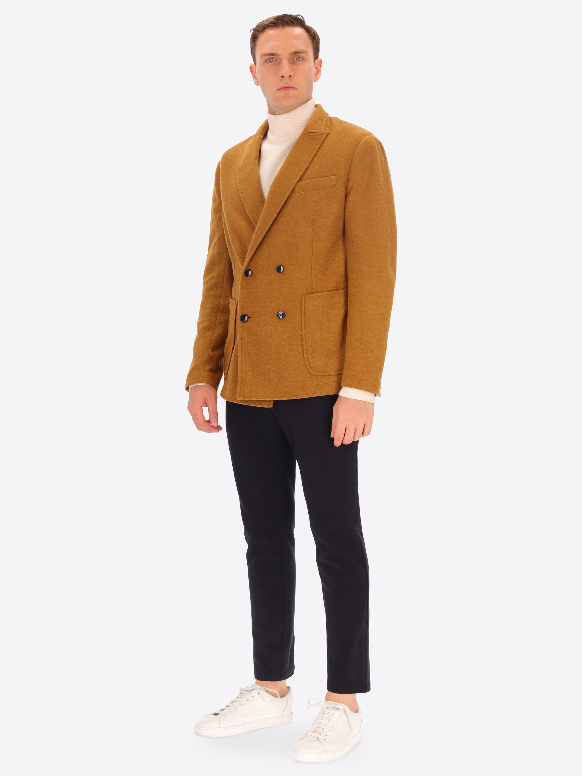 Solid And Melange Wool Blend Double Breasted Jacket Isaia