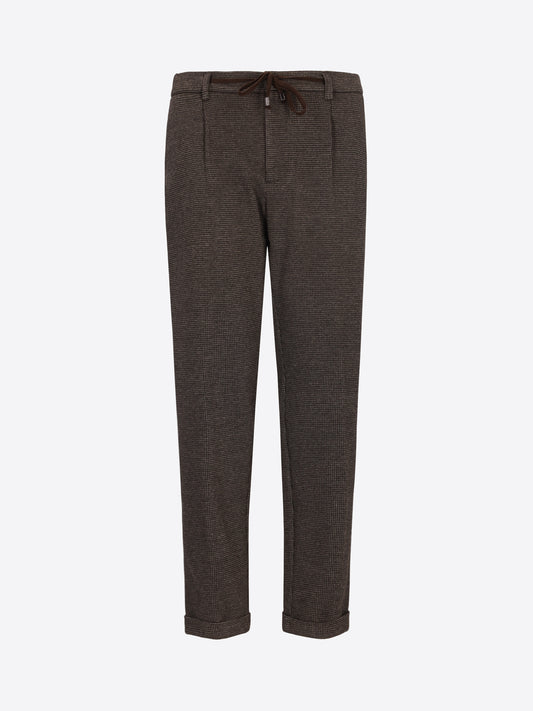 Distretto12 Rio Pences Allori Brown Houndstooth Milano-Jersey Trousers - Product Still Life