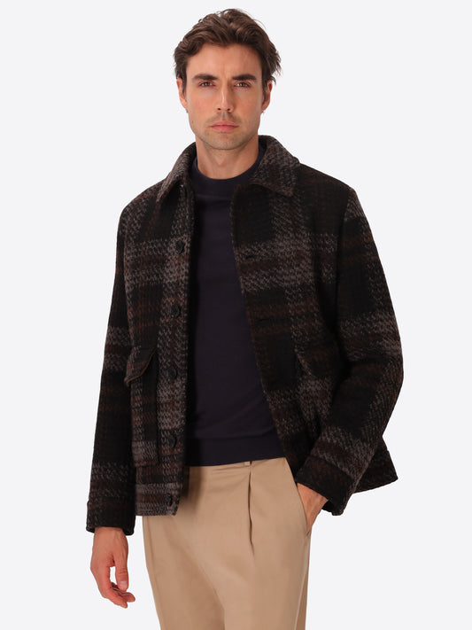 Maxi-Check Wool-Blend Aviator Jacket Caravaggio