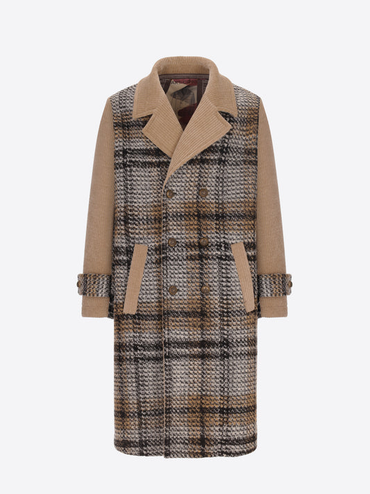 Distretto12 Cacha Oversized Double-Breasted Coat With Rocciatore-Velvet Inserts On Tartan Cloth - Product Still Life
