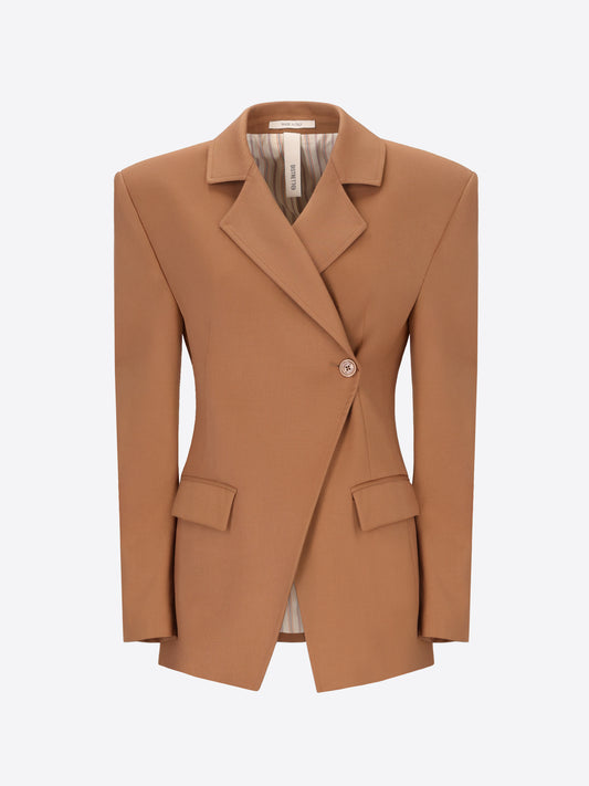 Distretto12 Belmont Camel Poly-Viscose Asymmetric Jacket - Woman - Product Still Life