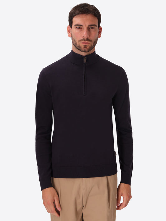 Blue Technical Cotton-Blend Zip Turtleneck Sweater Perugino - Model Front View