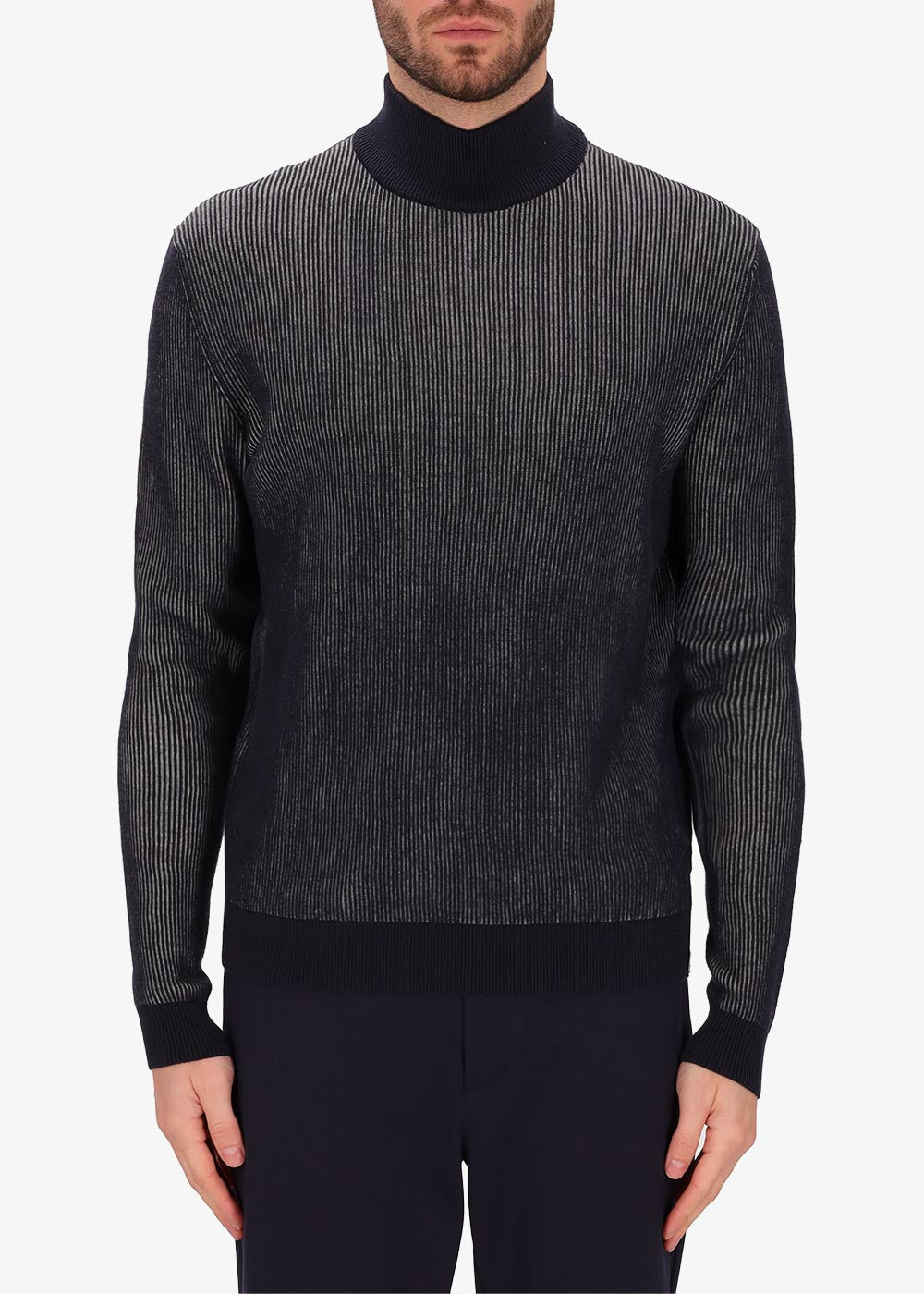 Maglia Ribs Collo Alto a Piccole Coste Bicolor