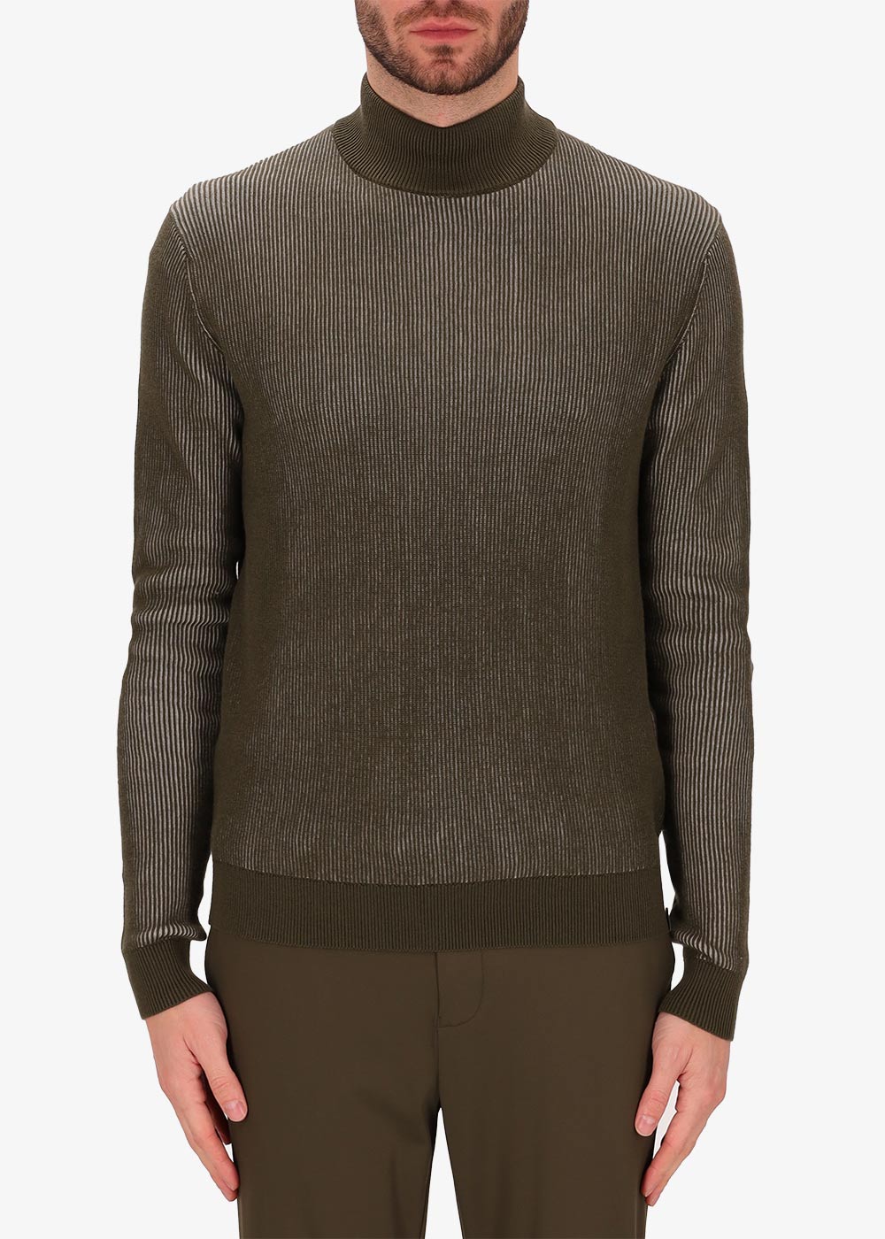 Maglia Ribs Collo Alto a Piccole Coste Bicolor