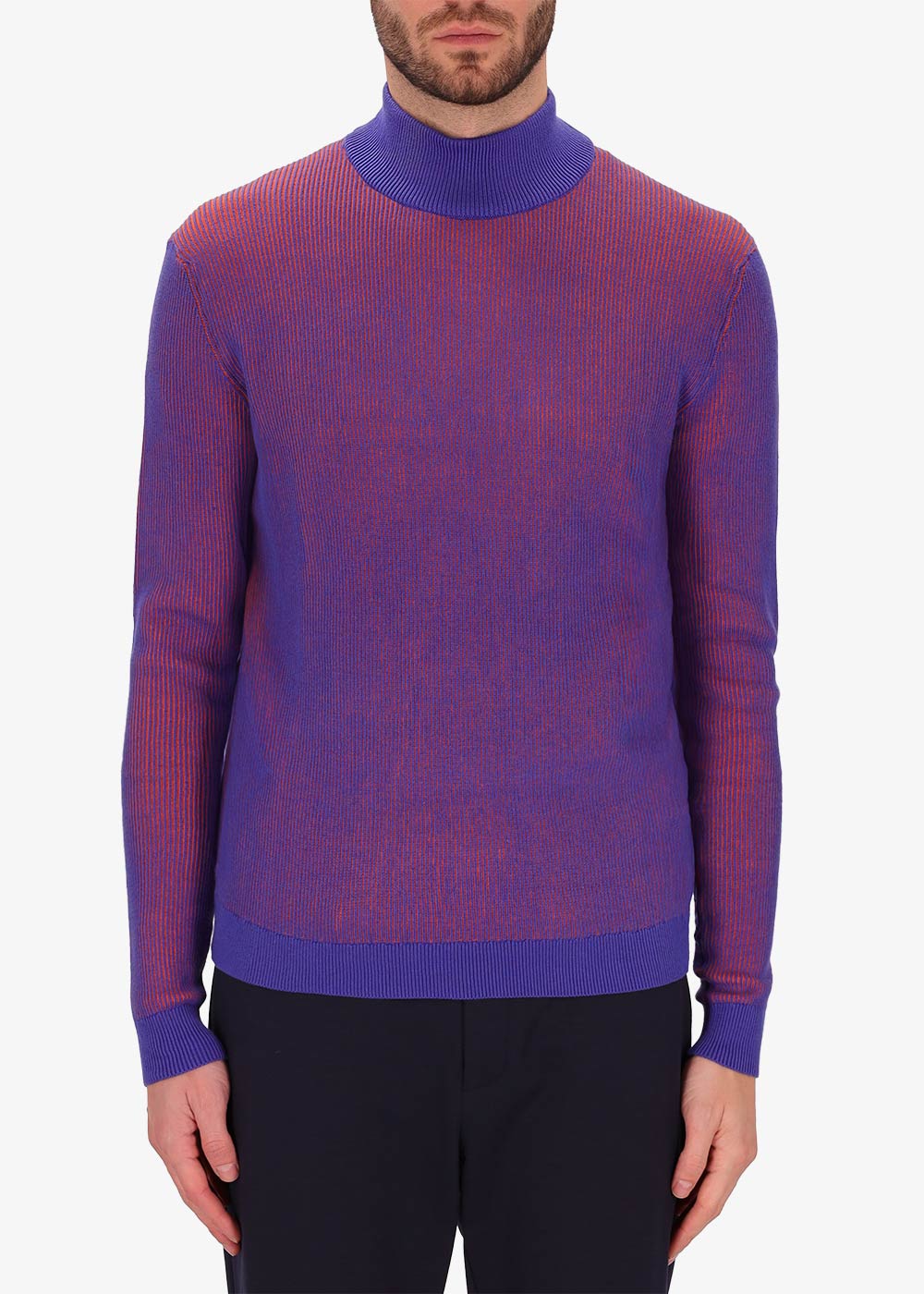 Maglia Ribs Collo Alto a Piccole Coste Bicolor