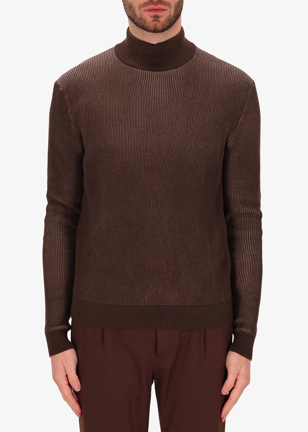 Maglia Ribs Collo Alto a Piccole Coste Bicolor