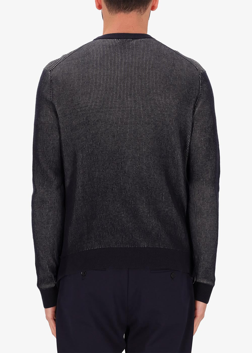 Zweifarbiger Ribs Pullover mit Rundhalsausschnitt