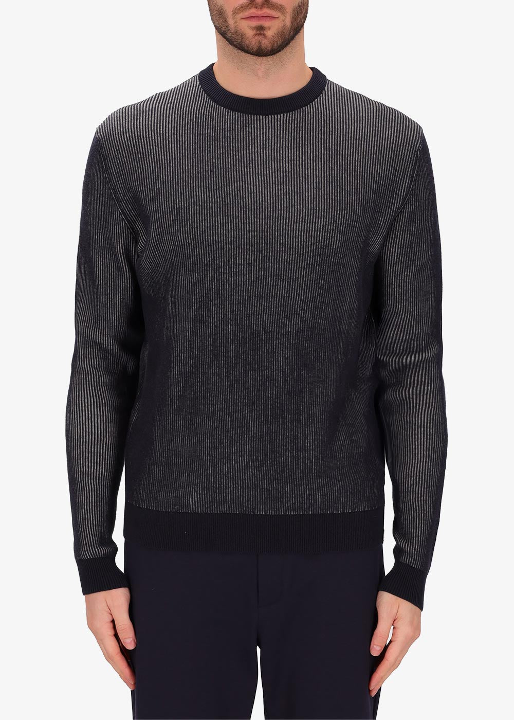 Zweifarbiger Ribs Pullover mit Rundhalsausschnitt