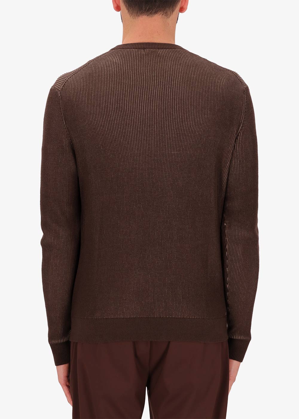 Zweifarbiger Ribs Pullover mit Rundhalsausschnitt