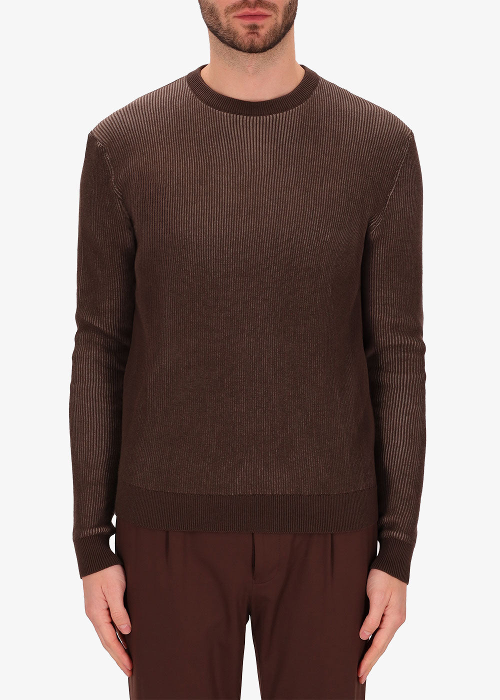 Zweifarbiger Ribs Pullover mit Rundhalsausschnitt