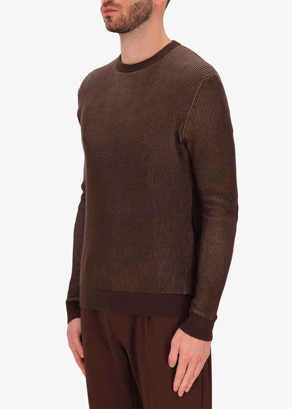 Zweifarbiger Ribs Pullover mit Rundhalsausschnitt