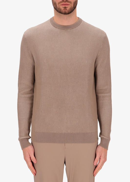 Two-Tone Ribs Crew Neck Sweater