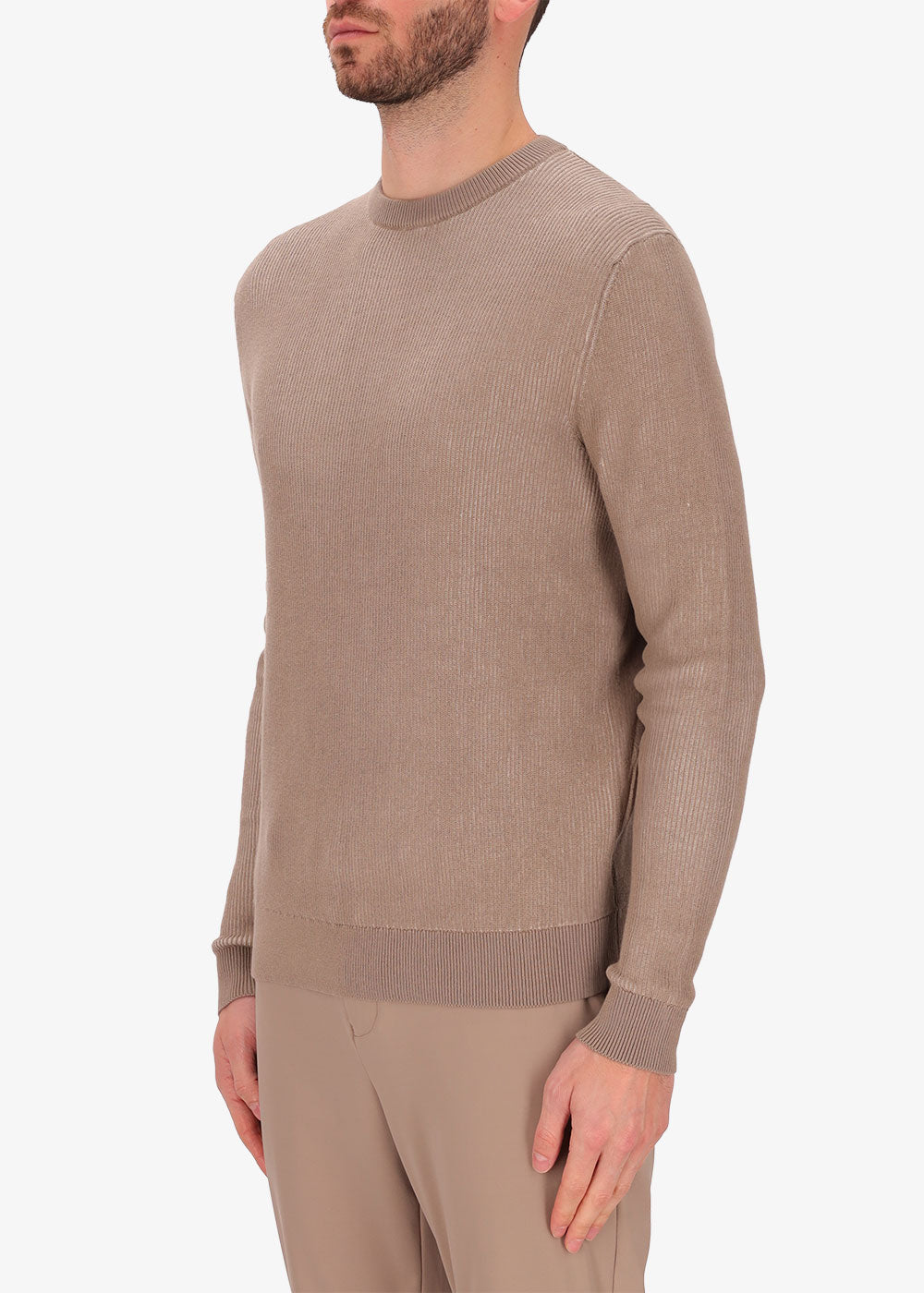 Zweifarbiger Ribs Pullover mit Rundhalsausschnitt