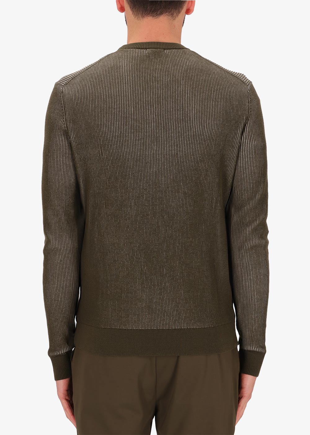 Zweifarbiger Ribs Pullover mit Rundhalsausschnitt