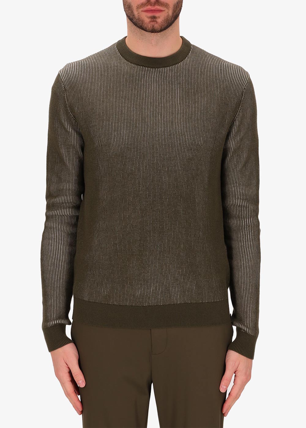 Zweifarbiger Ribs Pullover mit Rundhalsausschnitt