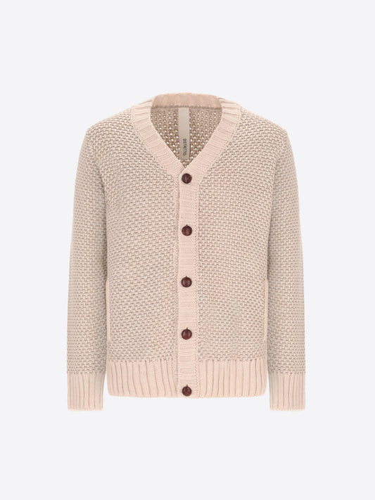 Distretto12 Pollock Cream Wool-Blend Jacquard Cardigan - Product Still Life