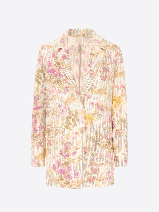 Men's Jacket Mimosa In Cotton Poplin Floral-Stripe Print Fabric - Woman
