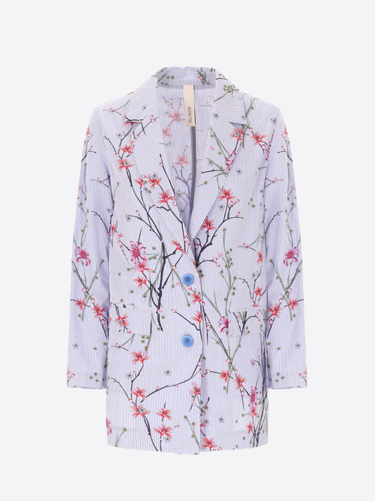 Men's Jacket Tiglio In Cotton Poplin Bicolor Stripe With Floral Print Fabric - Woman