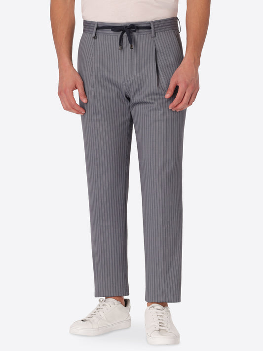 Rio Trousers Prugnolo In Technical Jersey Stripe Print Fabric