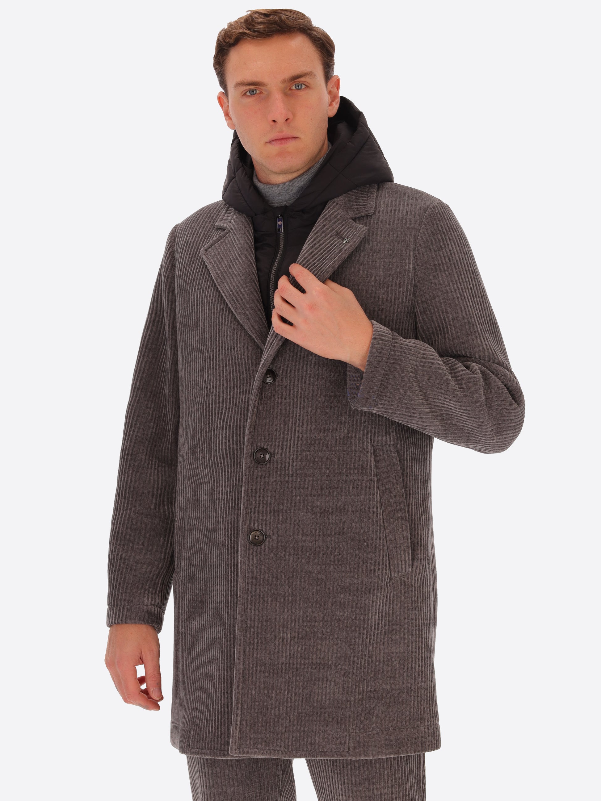 French Rib Corduroy Coat With Detachable Hood Alba