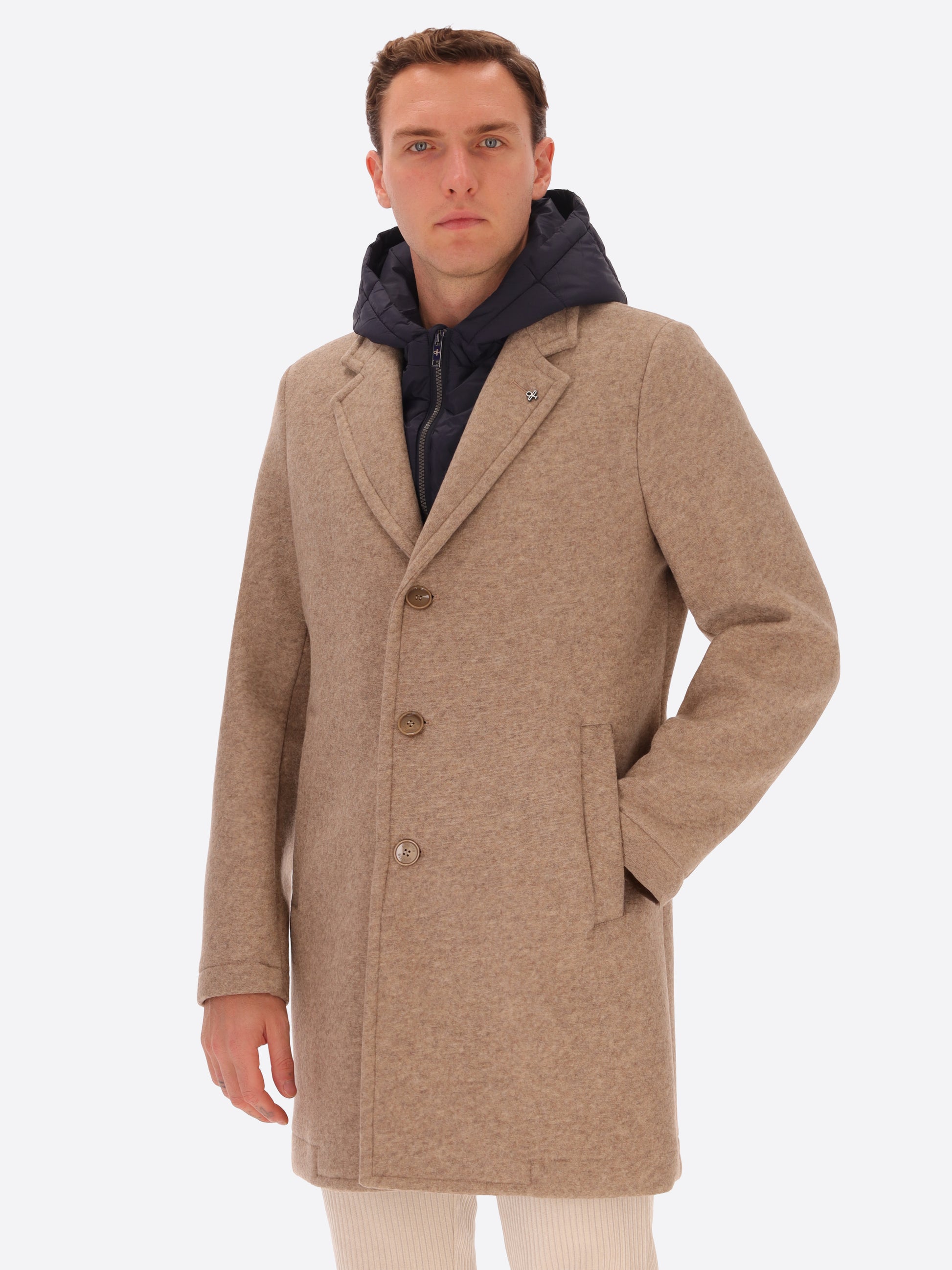 Cappotto Carlos In Lana Cotta Accoppiata Con Cappuccio Staccabile