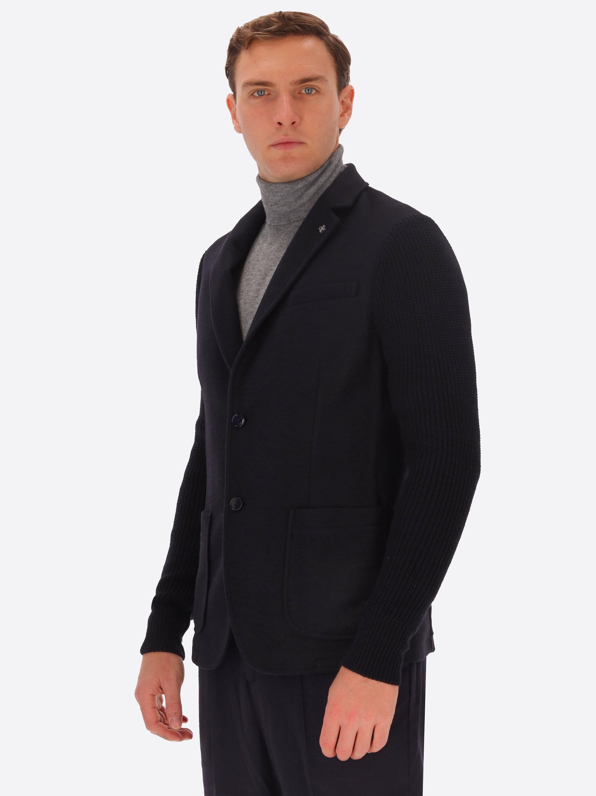 Wool Blend Knitted-Sleeves Jacket Regent