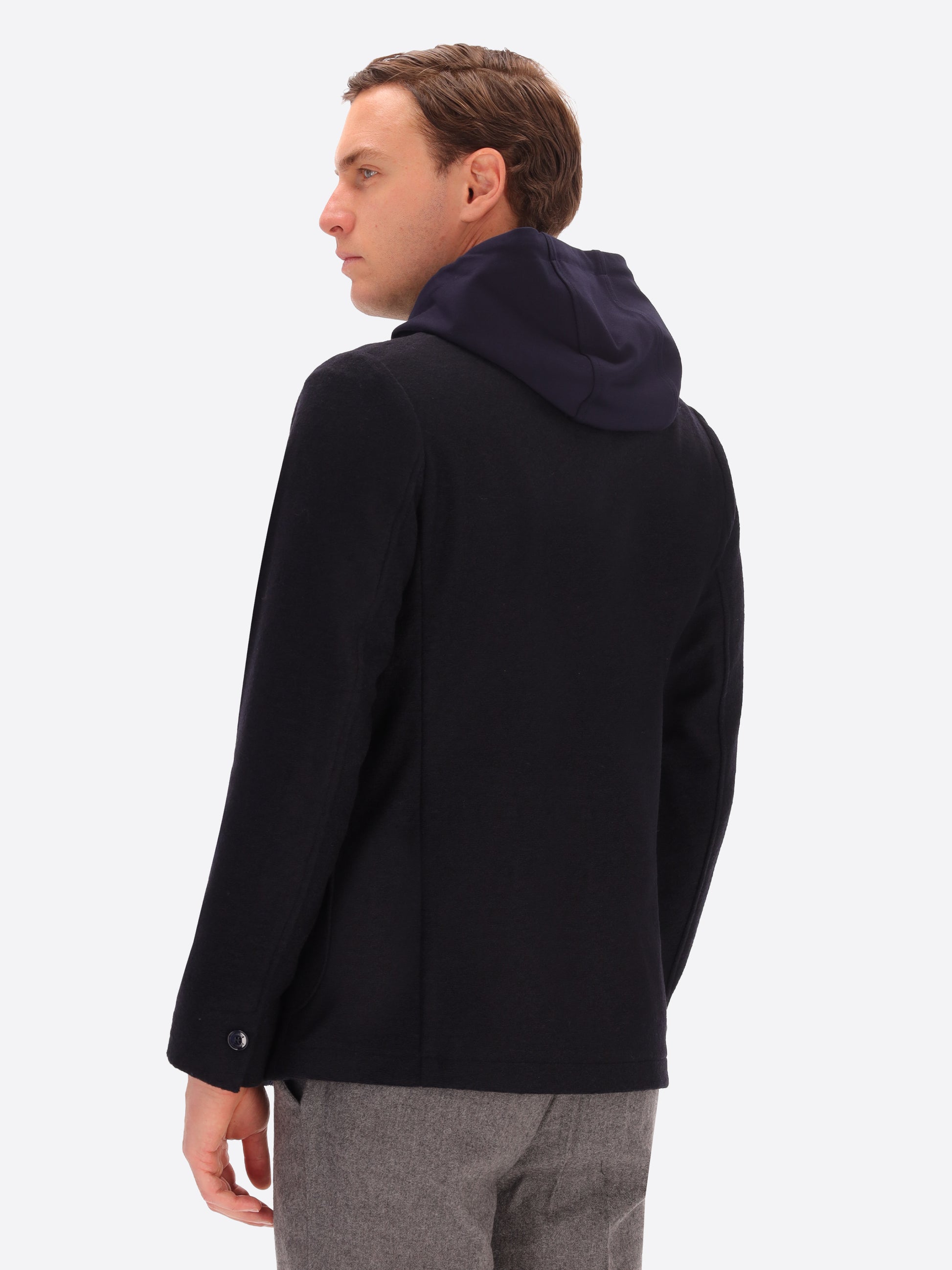 Giacca Isaia In Misto Lana Tinta Unita E Melange Con Cappuccio Staccabile