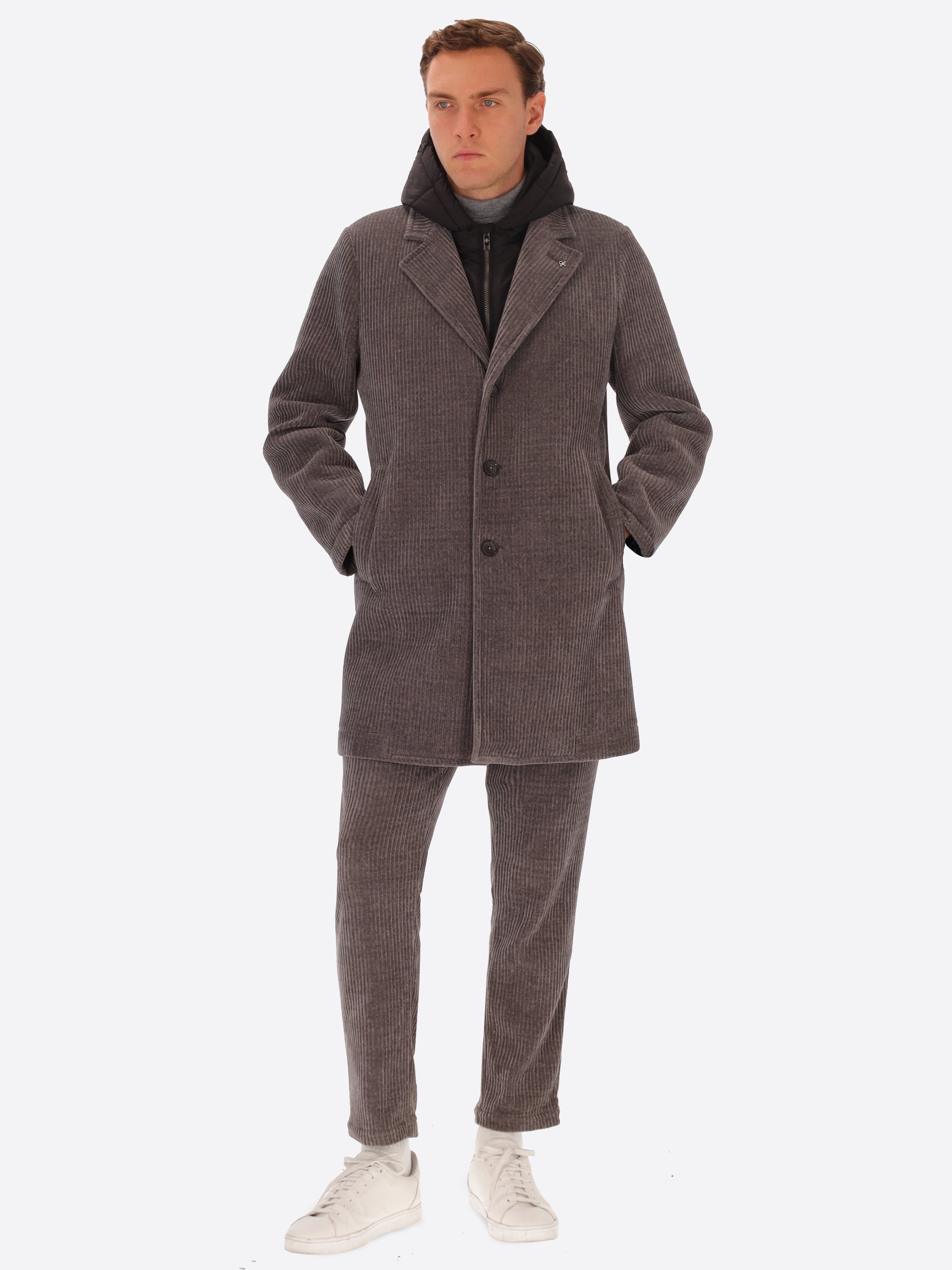 French Rib Corduroy Coat With Detachable Hood Alba