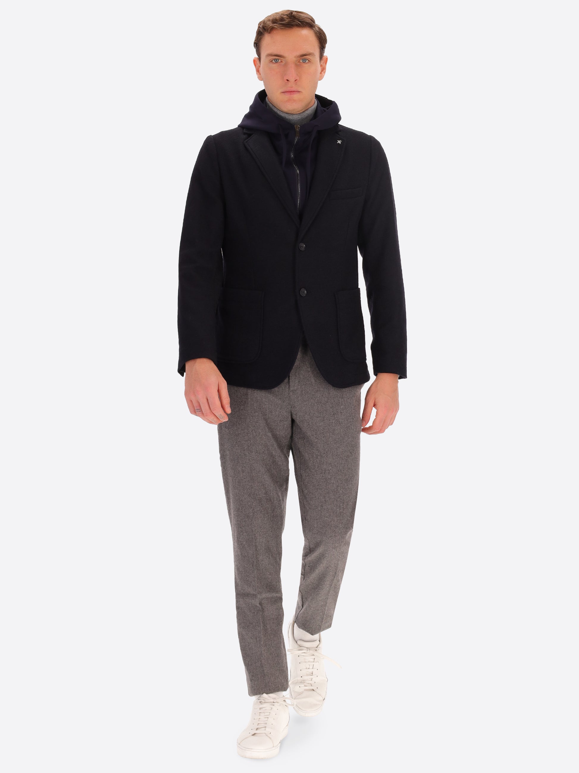 Giacca Isaia In Misto Lana Tinta Unita E Melange Con Cappuccio Staccabile