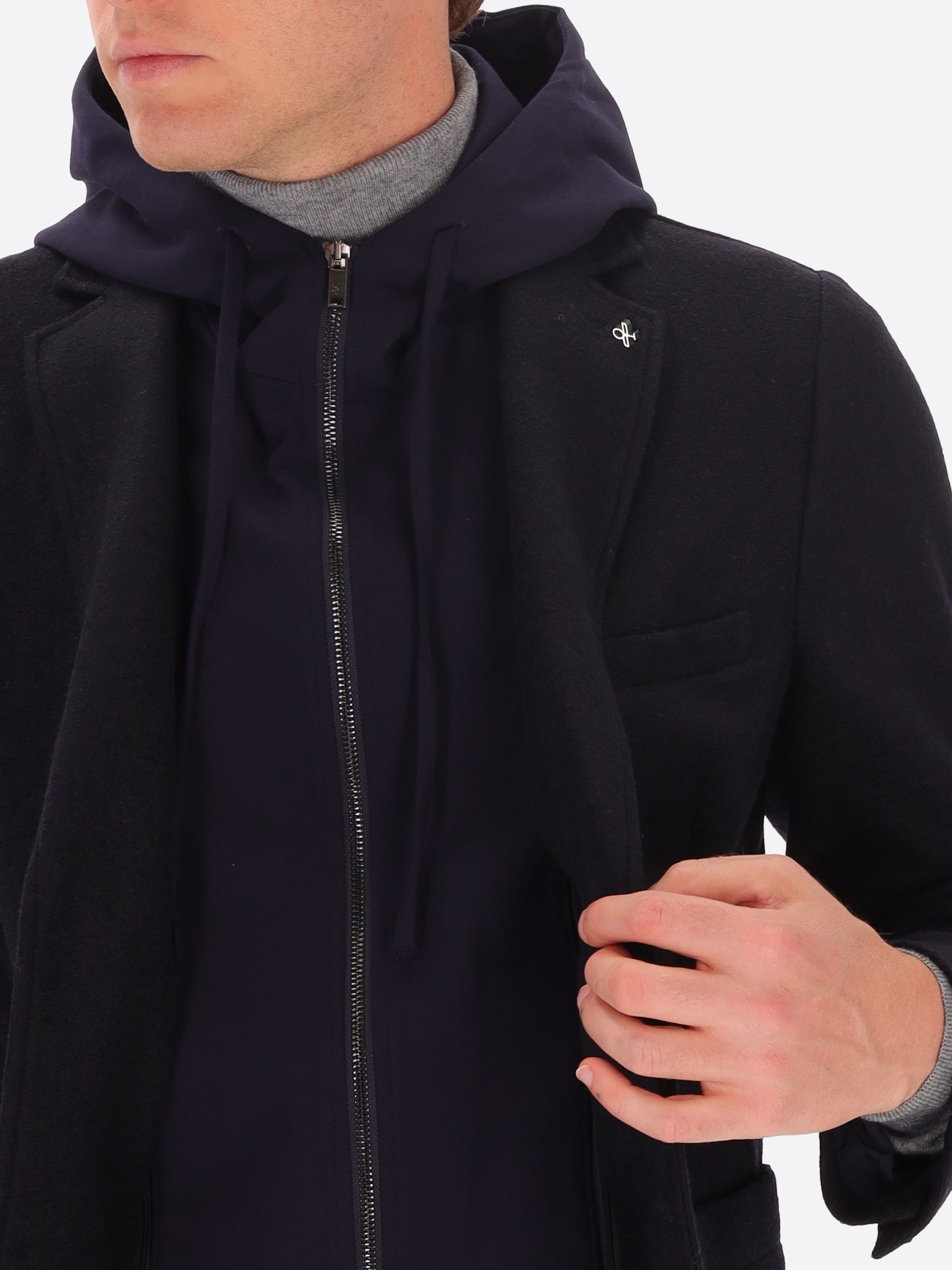 Giacca Isaia In Misto Lana Tinta Unita E Melange Con Cappuccio Staccabile