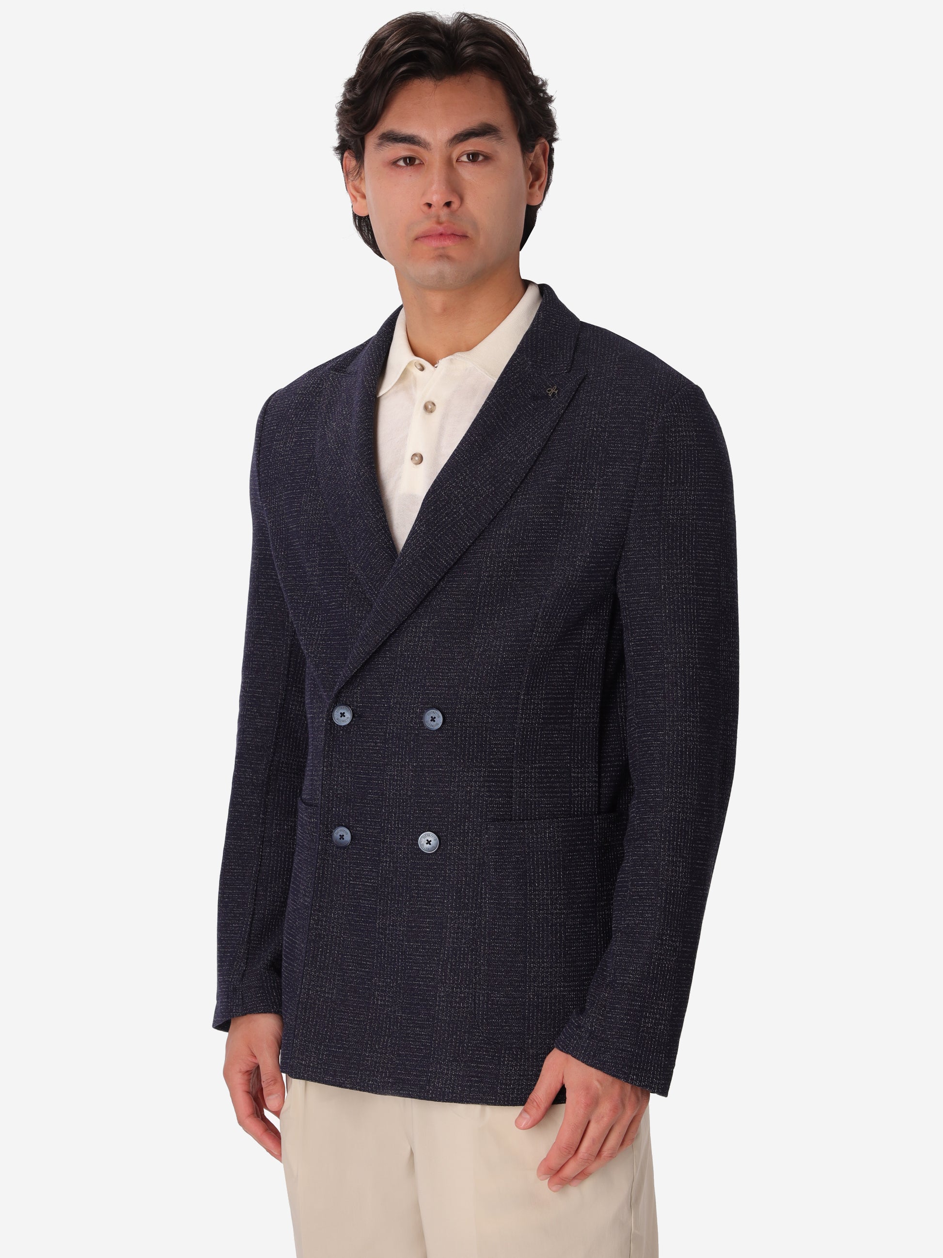 Narciso Doppelreihige Jacke Aus Stretch-Strick-Jacquard Mit Prince-of-Wales-Muster
