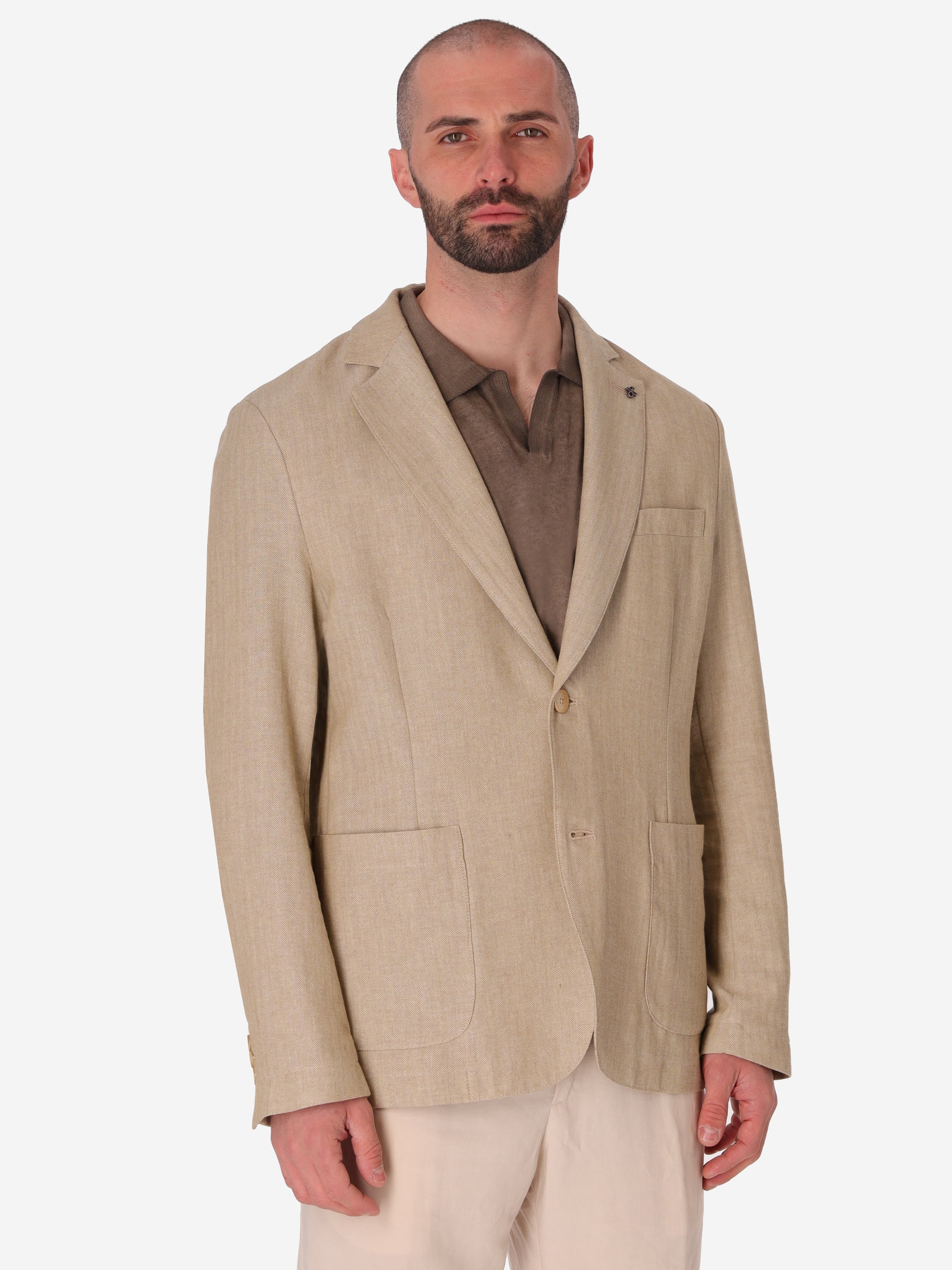 Jacket Trifoglio In Herringbone Pattern Lightweight Fabric