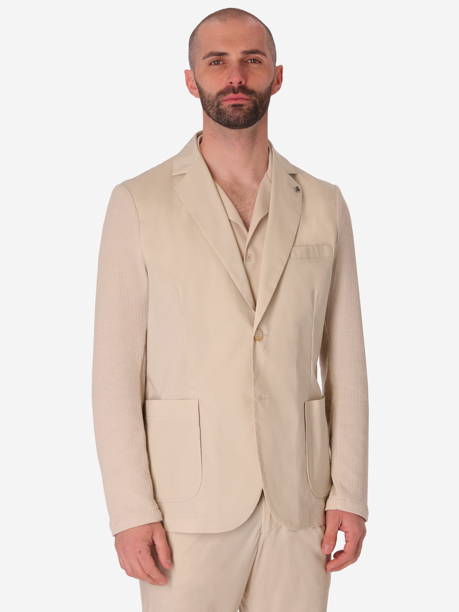 Giacca Orzo In Tessuto Misto Cotone Nylon Ultraleggero Con Maniche In Maglia